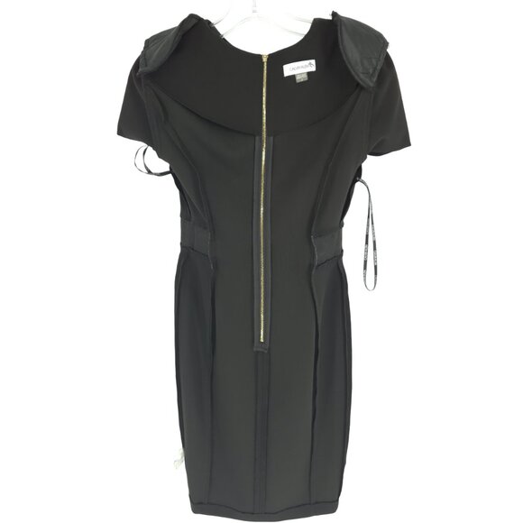 Calvin Klein Crepe Short Sheath Dress Faux Leather Belt Professional Workwear 2 - Picture 12 of 16